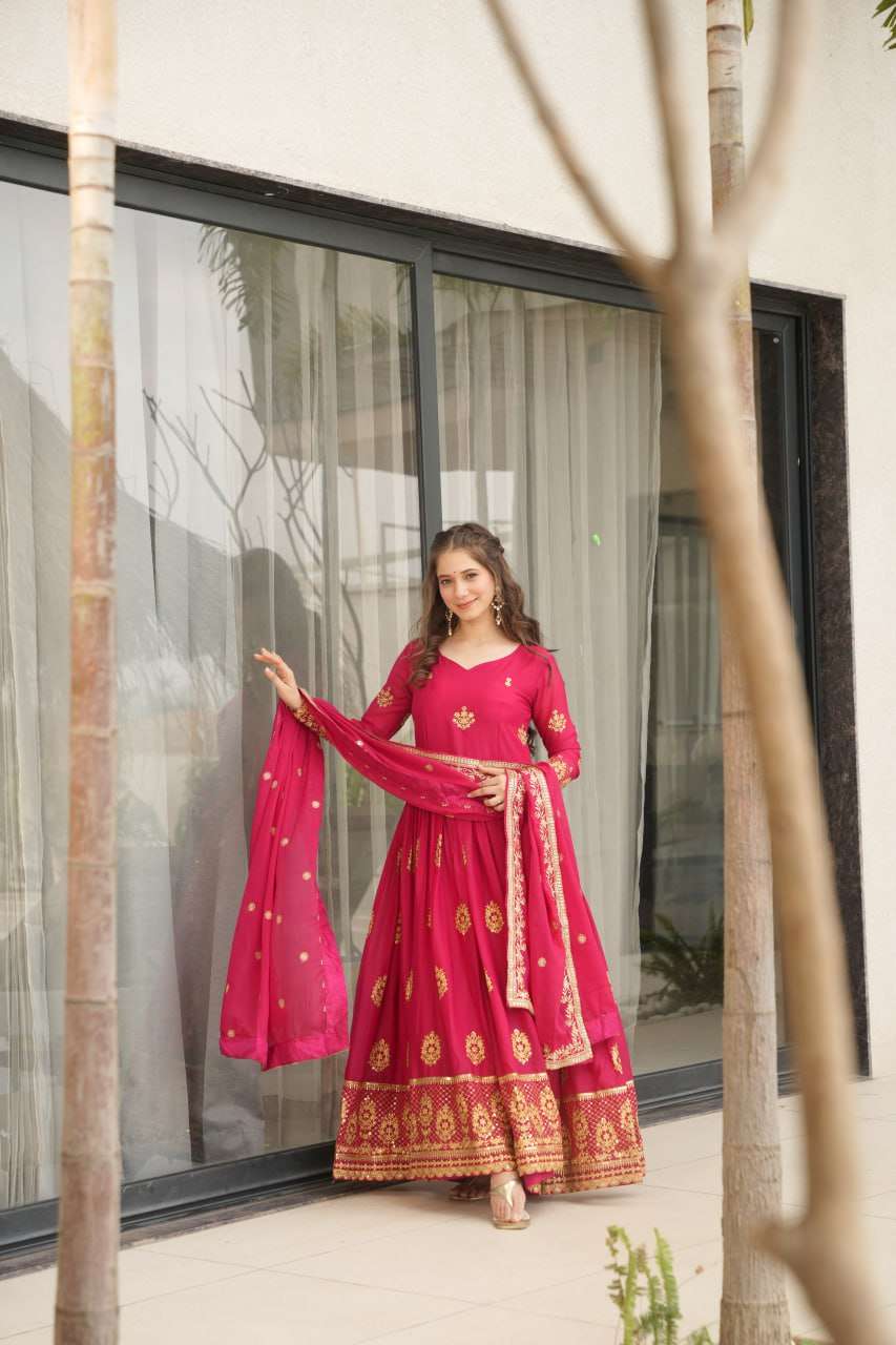 Women’s Ethnic Anarkali Style Floor-Length Gown in Magenta with Golden Zari Embroidery – Festive & Wedding Wear - Image 10
